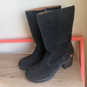 Art Company Black Suede Mid-Calf Block Heel Zip Boots Spain EU 39 US 8.5 1247